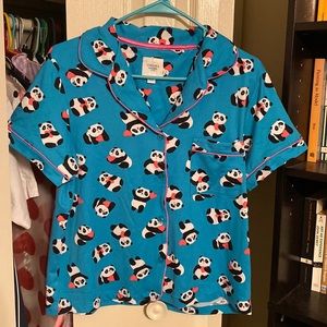 Chelsea Peers Blue Panda Hearts Pajama Top